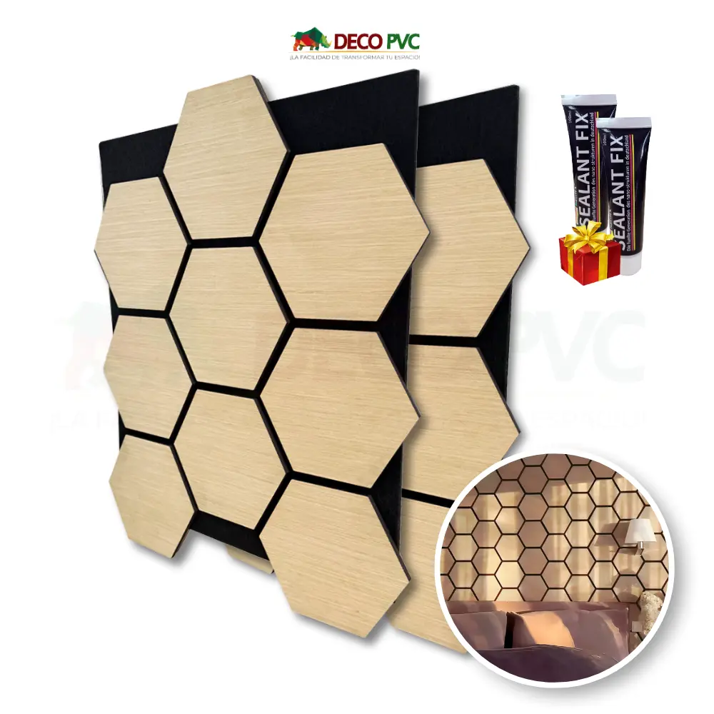 Lambrin Acústico Hexagonal / 2pzas / 62*76cm (LH001 Eucalipto)