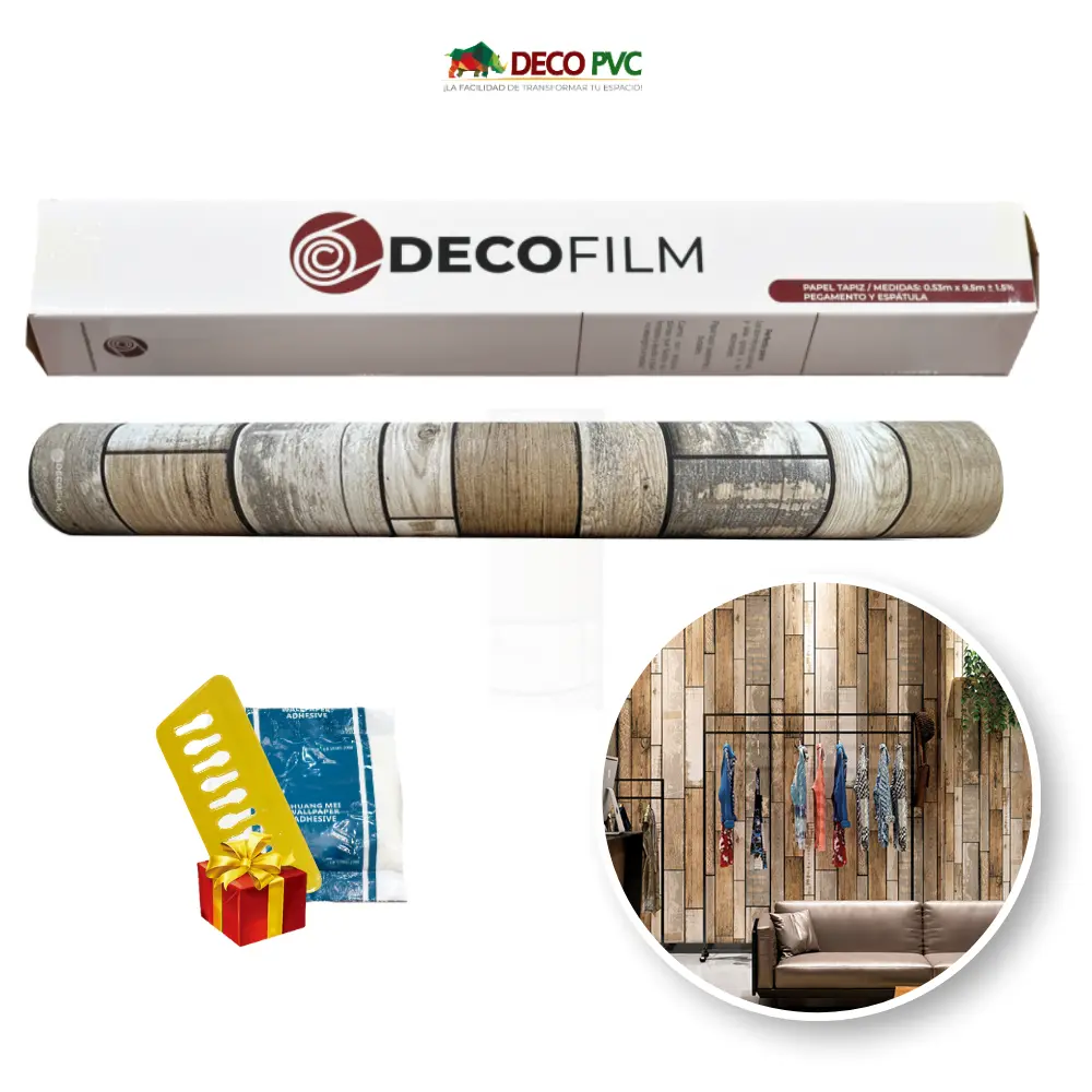 Papel Tapiz Madera - DECOFILM® / 1 rollo / 0.53*9.5m (Madera Latte)