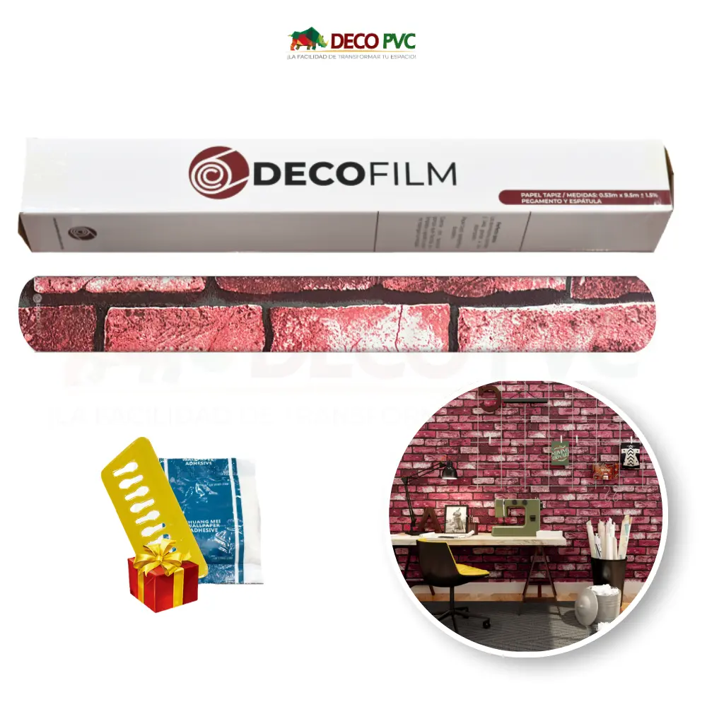 Papel Tapiz Ladrillo - DECOFILM® / 1 rollo / 0.53*9.5m (Ladrillo Rojo)