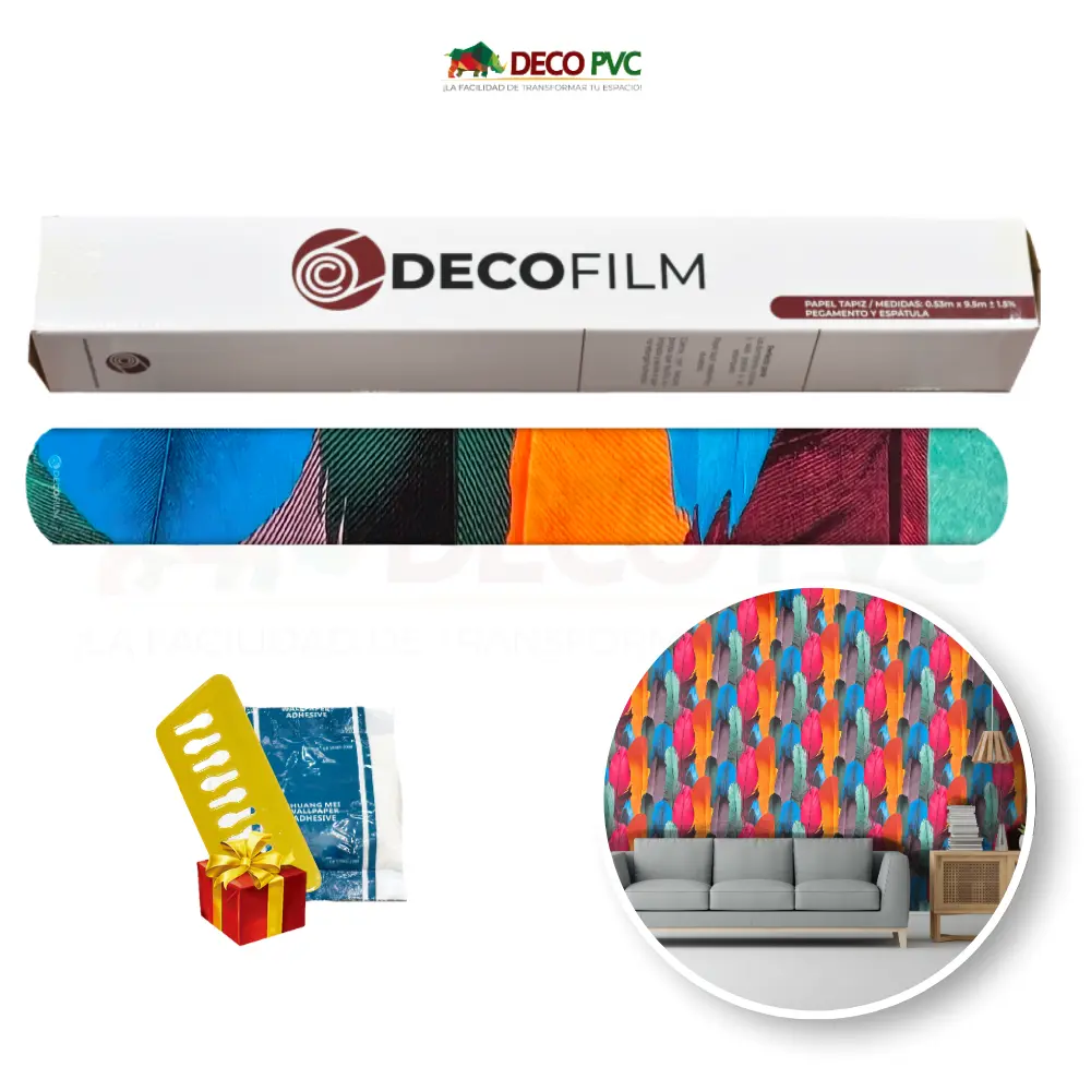 Papel Tapiz Plumas - DECOFILM® / 1 rollo / 0.53*9.5m (Plumas Naranja)