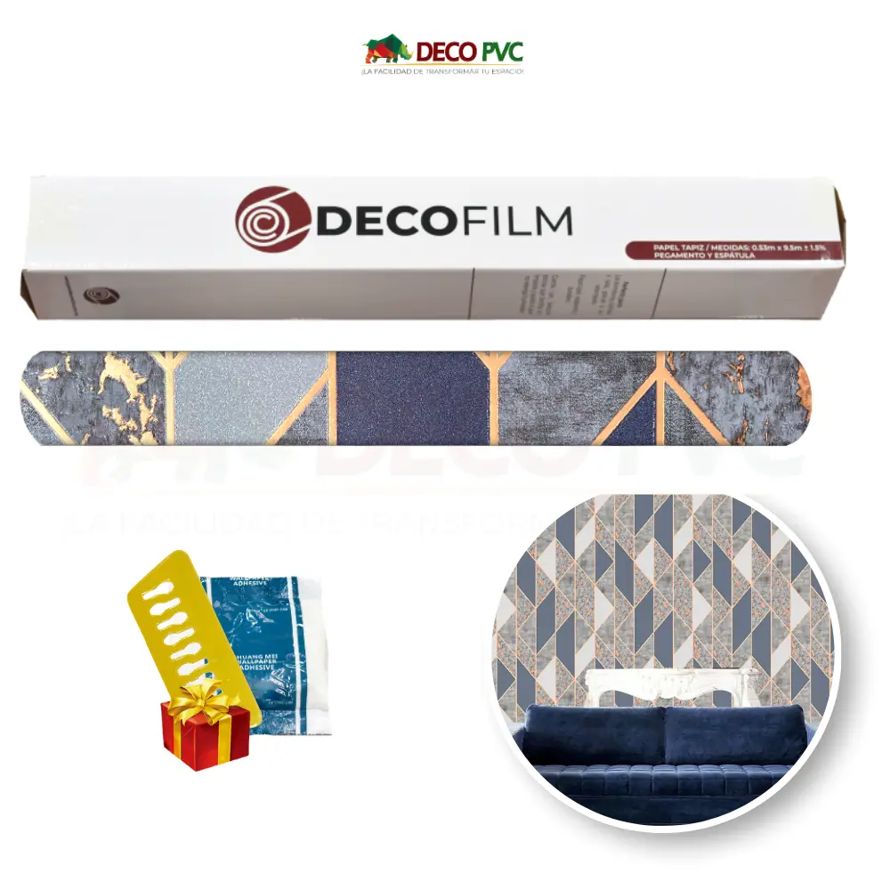 Papel Tapiz Geométrico - DECOFILM® / 1 rollo / 0.53*9.5m (Geométrico Azul)
