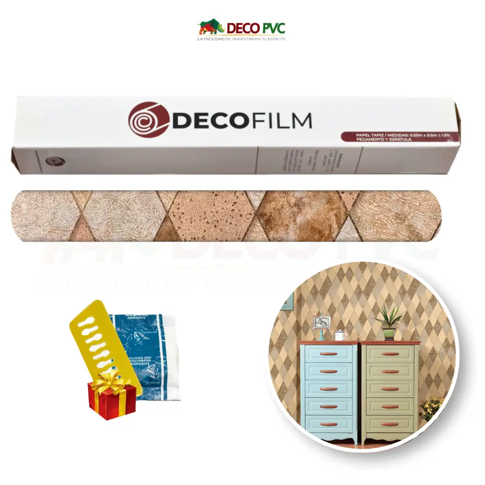 Papel Tapiz Rombos - DECOFILM® / 1 rollo / 0.53*9.5m (Rombos Dorado)