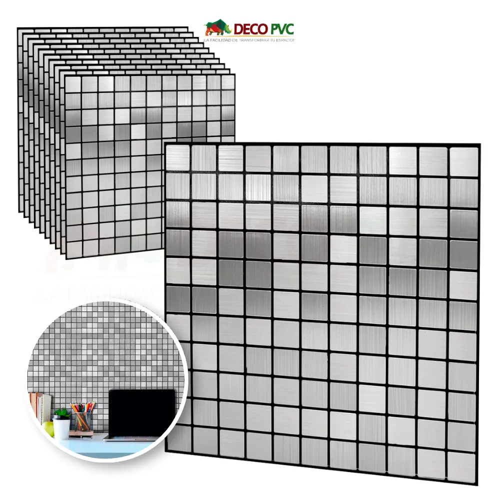 Mosaico Autoadherible Tipo Acero - Cuadros DECOFILM® / 11pzas / 30*30cm (MC001 Ambar)