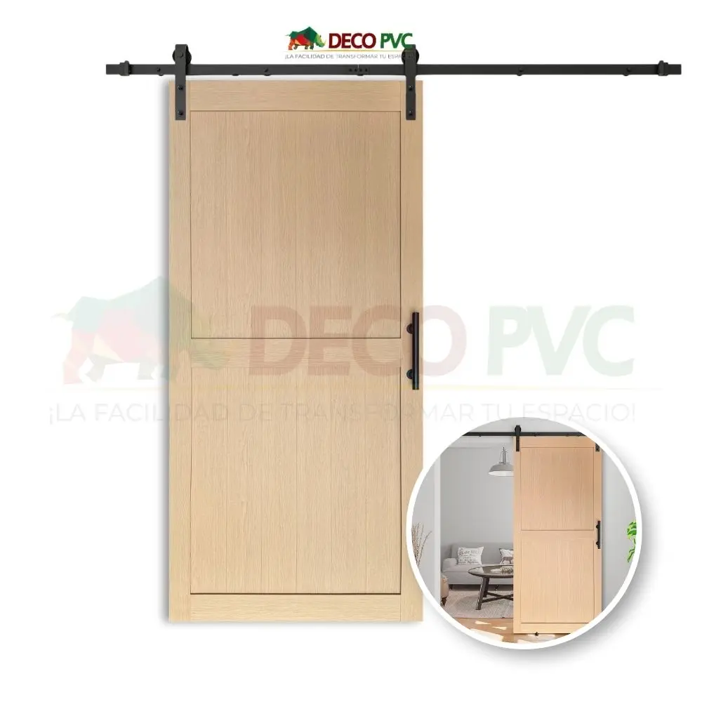 Puerta corrediza tipo granero de MDF con Riel de Acero (PC003 Modelo H, 85*213 cm)
