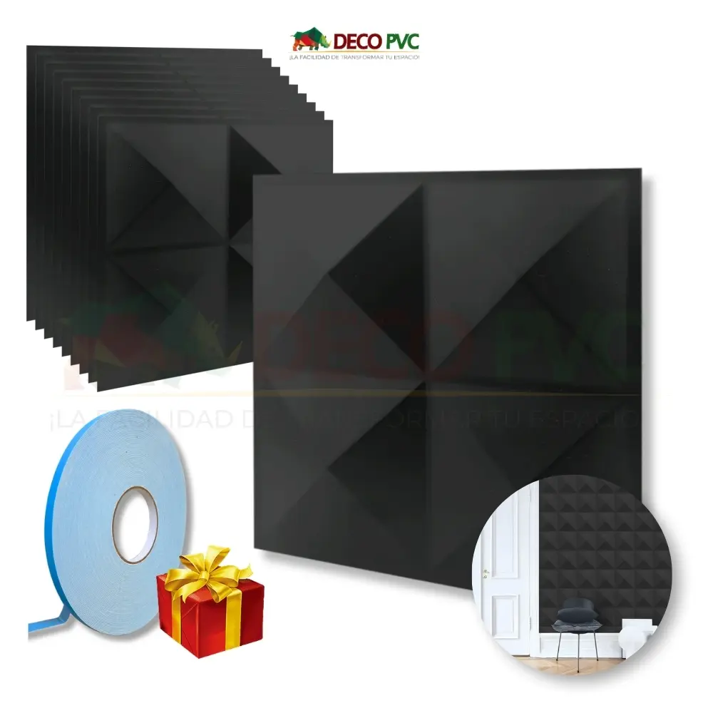 Panel Decorativo 3D 50x50cm NEGRO (S050 CUARZO)